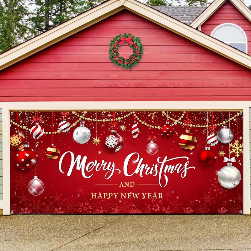WovWeave Christmas Garage Door Cover 7 x 16 ft Christmas Garage Banner Decorations Large Winter Xmas Backdrops Door Mural - Image 1